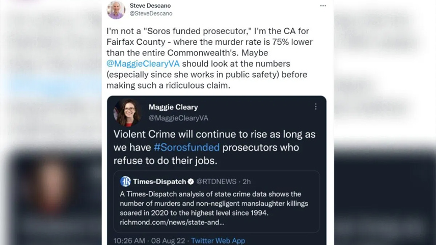 Soros-Funded DA And Youngkin Official Duke It Out Over Historic Crime Wave